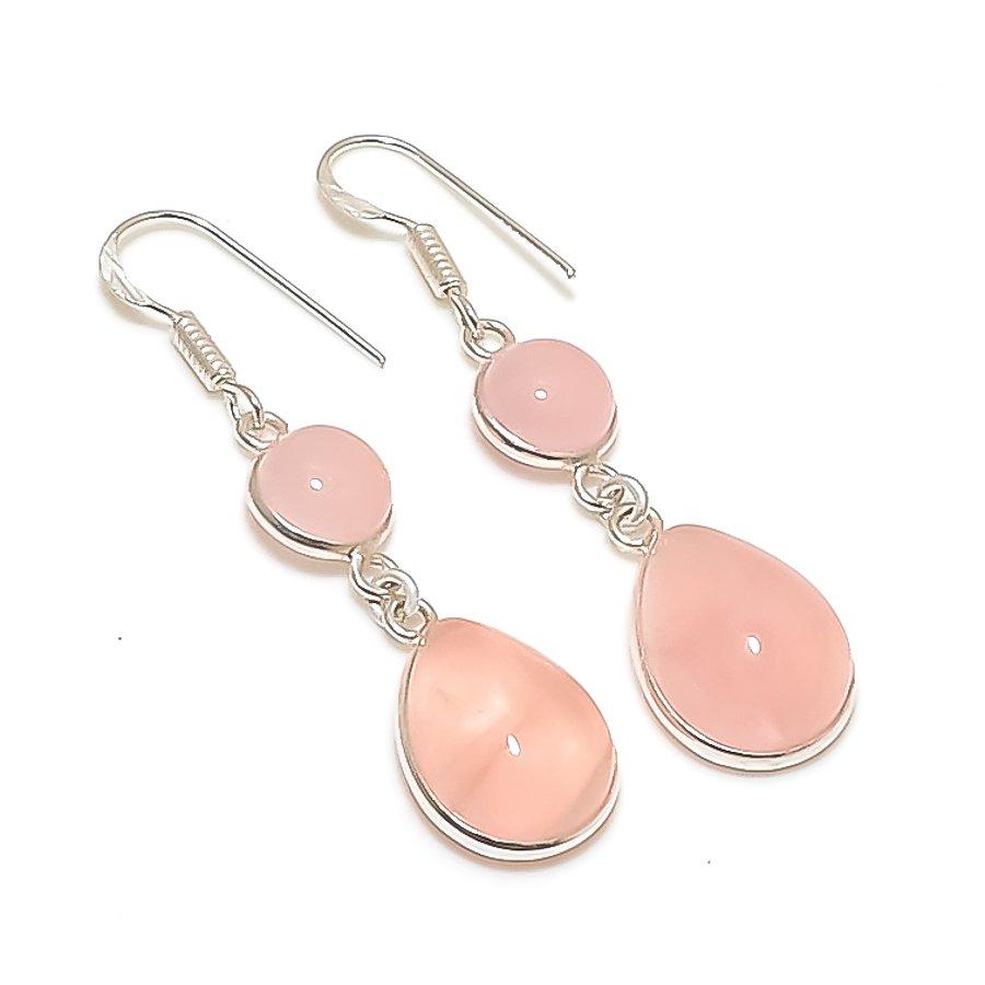 Natural Rose Quartz Gemstone 925 Sterling Silver Jewelry Earring 2.05  AE-12126