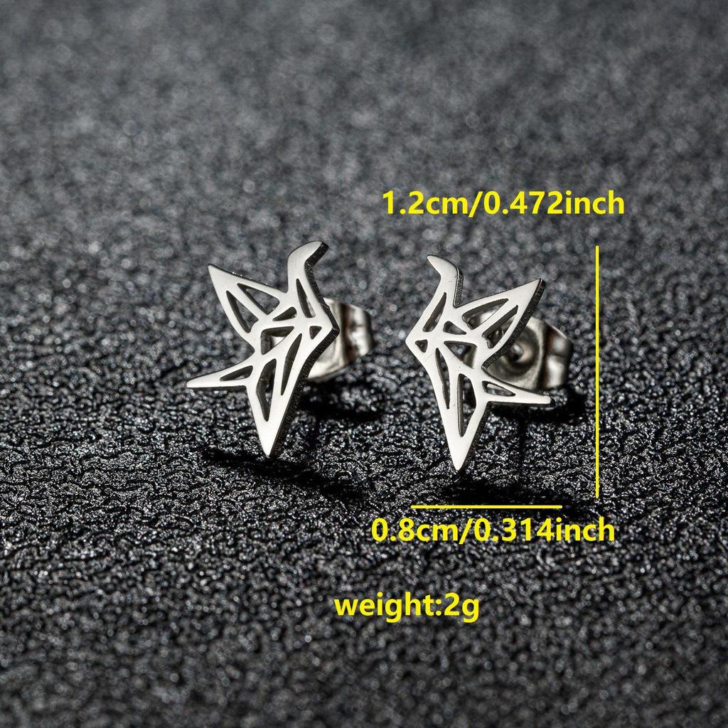 Niszowe Kolczyki Sztyfty ze Stali Nierdzewnej dla Kobiet – Design Żurawia Origami i Renifera, Kolekcja Mody 2025