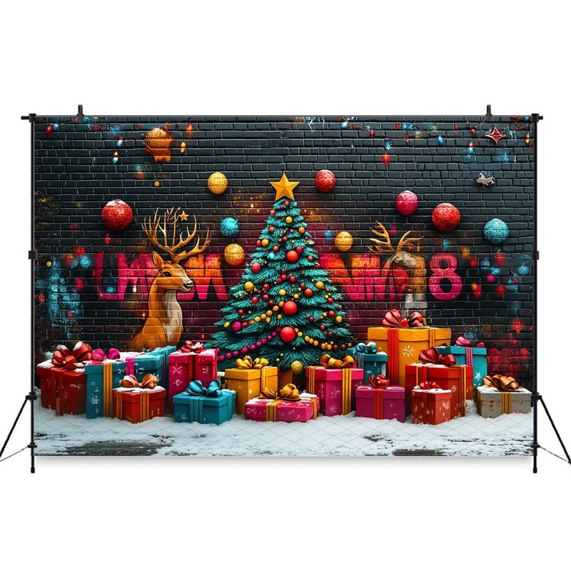Mocsicka Christmas Background Photography Happy New Year Party Xmas Tree Graffiti Wall Decoration Child Photo Backdrop Wallpaper