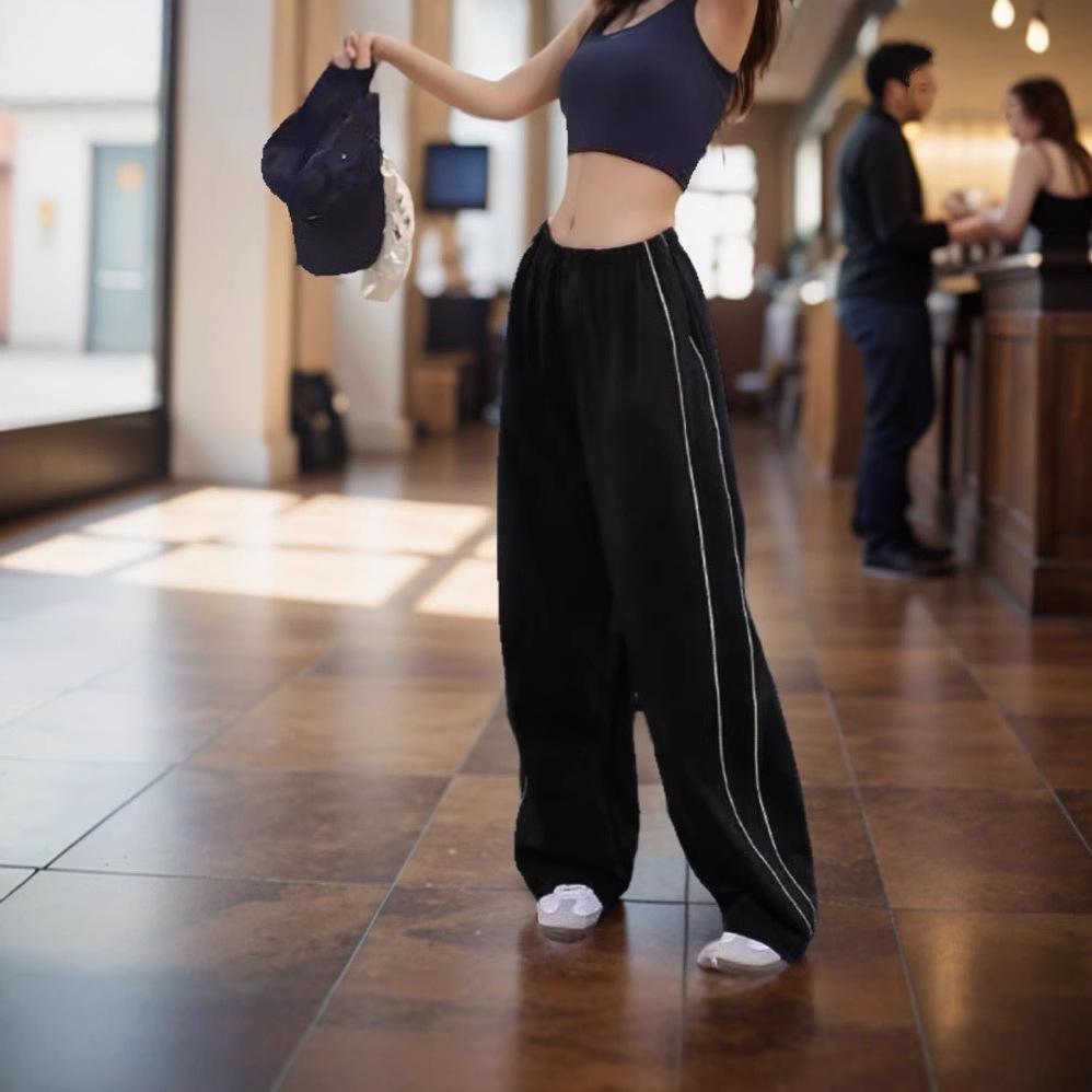 Americké Street Style rychleschnoucí kalhoty se stahovací šňůrkou: Dámská letní móda, volné, ležérní, dlouhé kalhoty