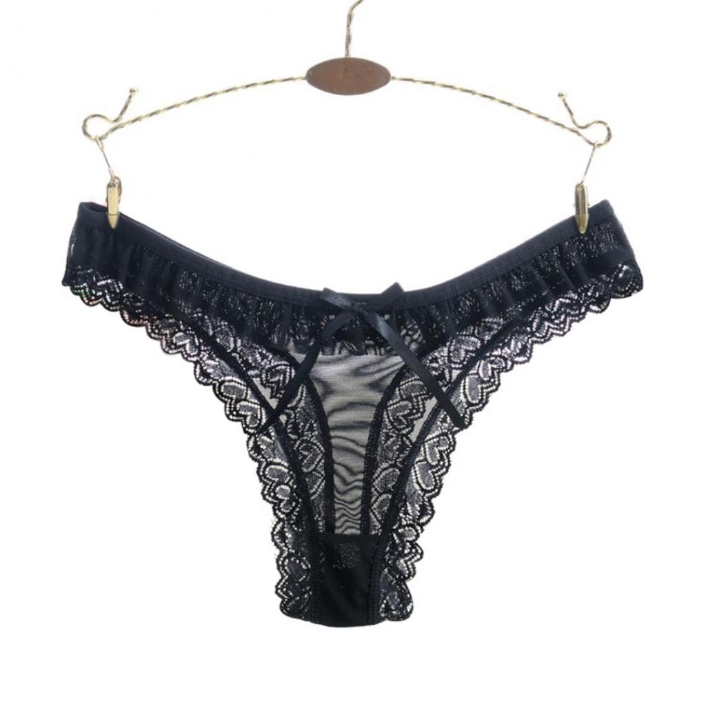 Fashion Sexy Lace Heart Pattern Bowknot Women Low Rise Brief Underwear Thong