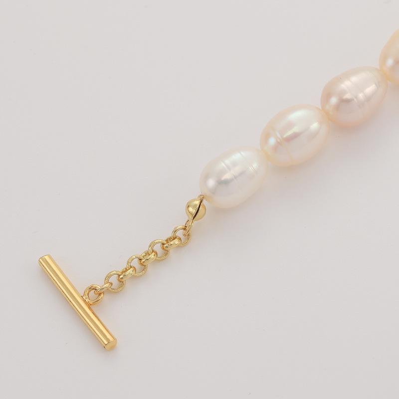 Copper Gold Floral Freshwater Pearl Bracelet for Women - Versatile European and American Fashion with OT Clasp