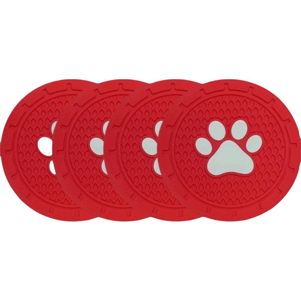 4pcs Strong Wear-Resistan Car Cup Holder Coaster Paw Print Design Universal Cup Mats  Most Vehicles