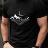 Men's Summer Short Sleeve T-Shirt Vintage Compass Pattern Design Fashionable Elegant Top Breathable Round Neck Men's Clothing