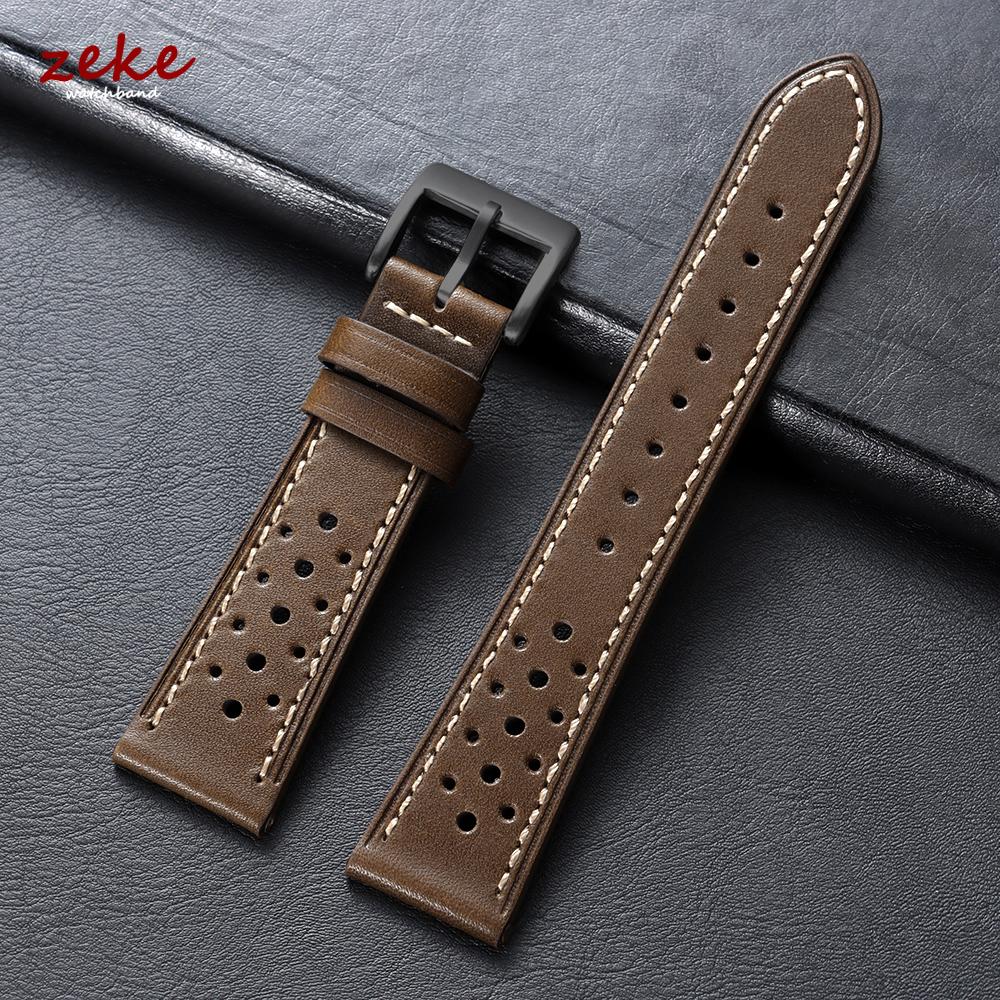 20mm 22mm 24mm Vintage Top-Grain Cowhide Strap for Men Women Universal Genuine Leather WatchBand Brown Breathable Sport Bracelet