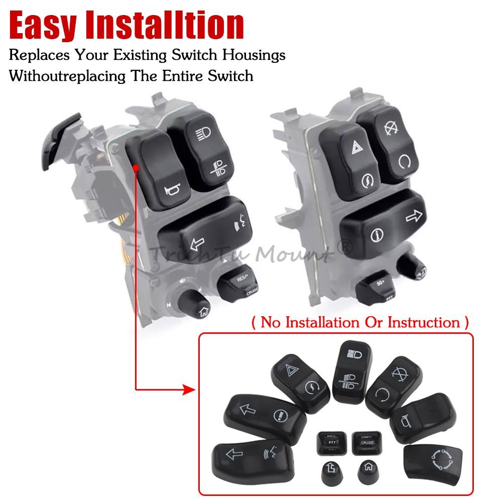 Motorcycle Black Hand Control Switch Button Caps Cover Kit For Electra Glide Standard FLHT Street Glide Special FLHXS 2014-2022