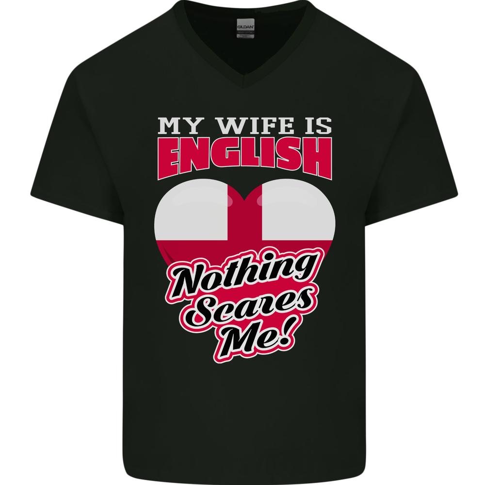 Nothing Scares Me My Wife is English England Mens VNeck Cotton T-shirt XXL