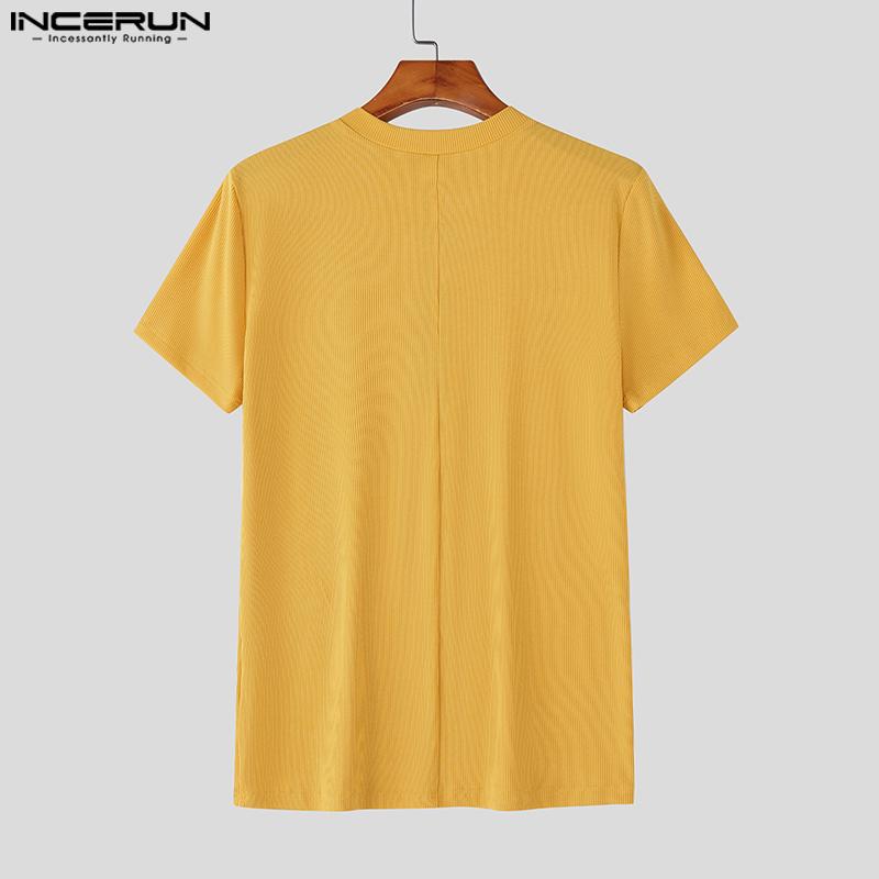 INCERUN Men Round Neck Short Sleeve Rib Fitted Casual T-shirts Tops Undershirts