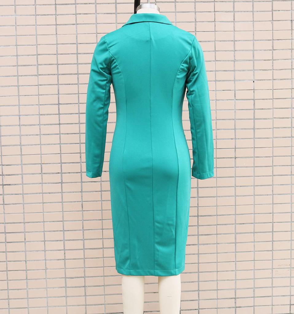 Women's V-Neck Double-Breasted Waist-Cinching Suit Dress, Autumn/Winter 2025 Collection