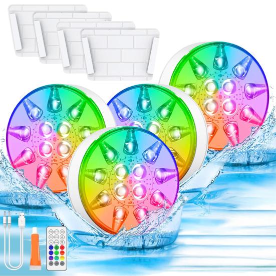 LED Poollichter Set mit Timerfunktion Fernbedienung IP68 Wasserdicht 16 Farben 3 Modi Wiederaufladbare Unterwasser-Poollichter