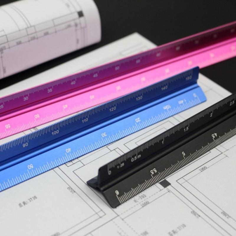 Architectural Scale Ruler, 12" 300mm Aluminum Architect Triangular Ruler for Architects, Students, Professional