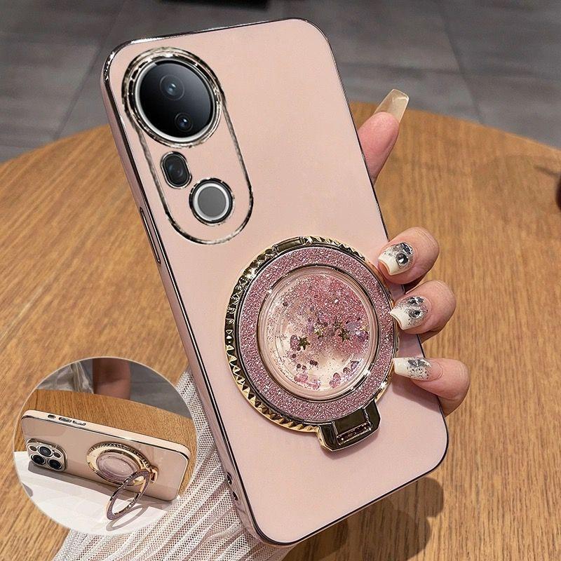 For Vivo V50 LITE Fashionable Galvanized Phone Case for Vivo V50 V40 Lite V30 Pro V29 V25 E Y300 Y39 Quicksand Bracket Shell