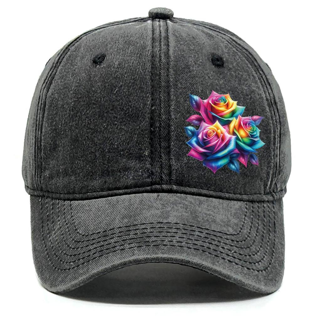 Colorful Flower Print Snapback Baseball Hat, Dad Hat Casual Slouchy Inelastic Lightweight Adjustable Sun Hat