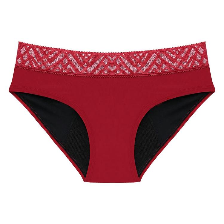 Lace Sexy Middle-Waist Menstrual Period Panties for Women Leakproof Hollow Out Underwear 4Layers Absorbent Physiological Briefs S красный