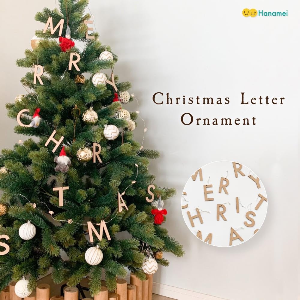 Hanamei Christmas Letter MERRY CHRISTMAS Nordic Wooden Natural Tree Made in Japan Ornaments, Alphabet, Ornaments, Ornaments, Decorations, (MERRY