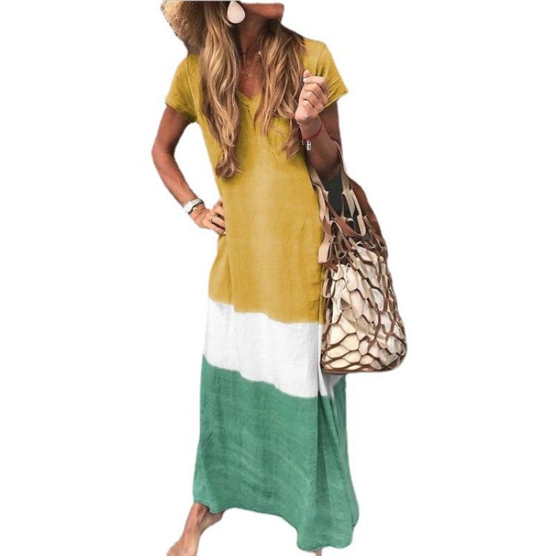 

IHUASU Женское свободное платье большого размера с короткими рукавами и перекрещивающимися цветами XXL жёлтый