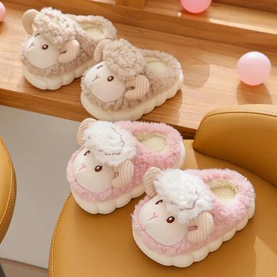 Meninas Sapatos Inverno Criança Pantufas Peludas Desenhos Animados Ovelhas Casa Sapatos Menino Menina Interior Pantufas De Pelúcia Quentes Sola Macia Antiderrapante Algodão Sapato