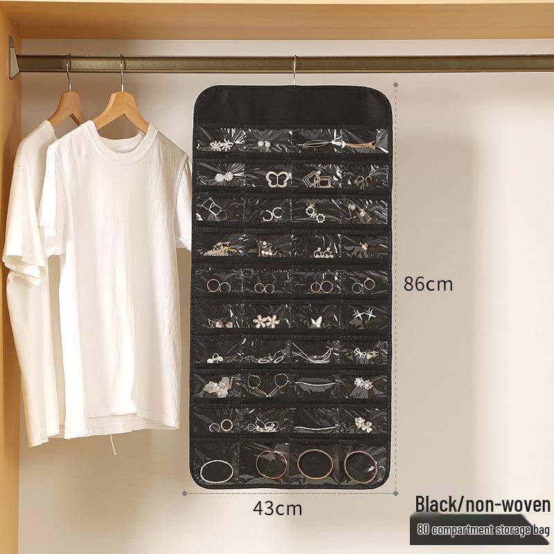 80-Pocket Double-Sided Non-Woven Jewelry Organizer Bag with Dustproof Storage