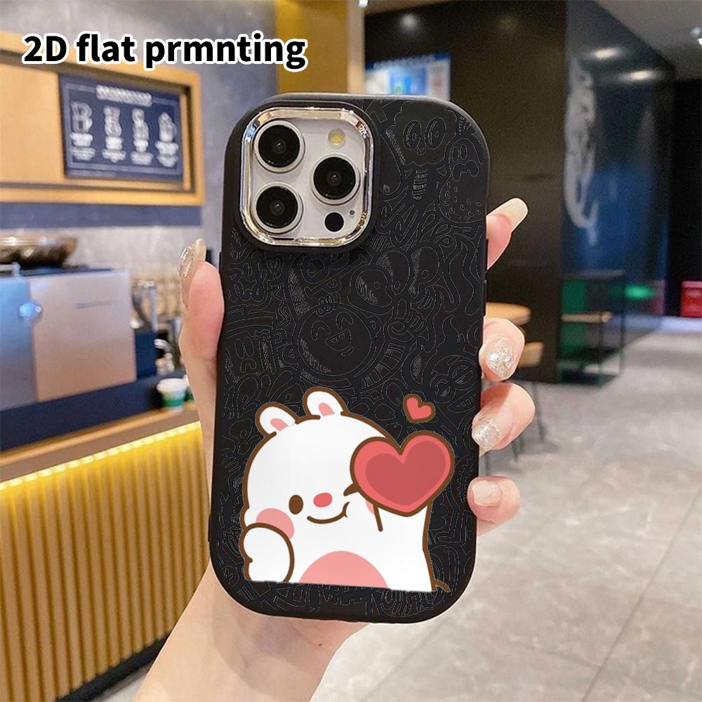 Phone Case: 2D Flat Design Suitable for iPhone 18 17 16 15 14 13 Pro Protective Case, Couple Style, Little White Rabbit with Hearts, Christmas and Hal