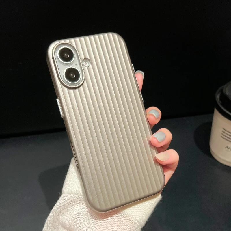 Luxury Natural Titanium Pc Case for For Iphone16 15 14 13 Pro Max Plus Electroplated Grating Corrugated Hard Back Cover Phone Case