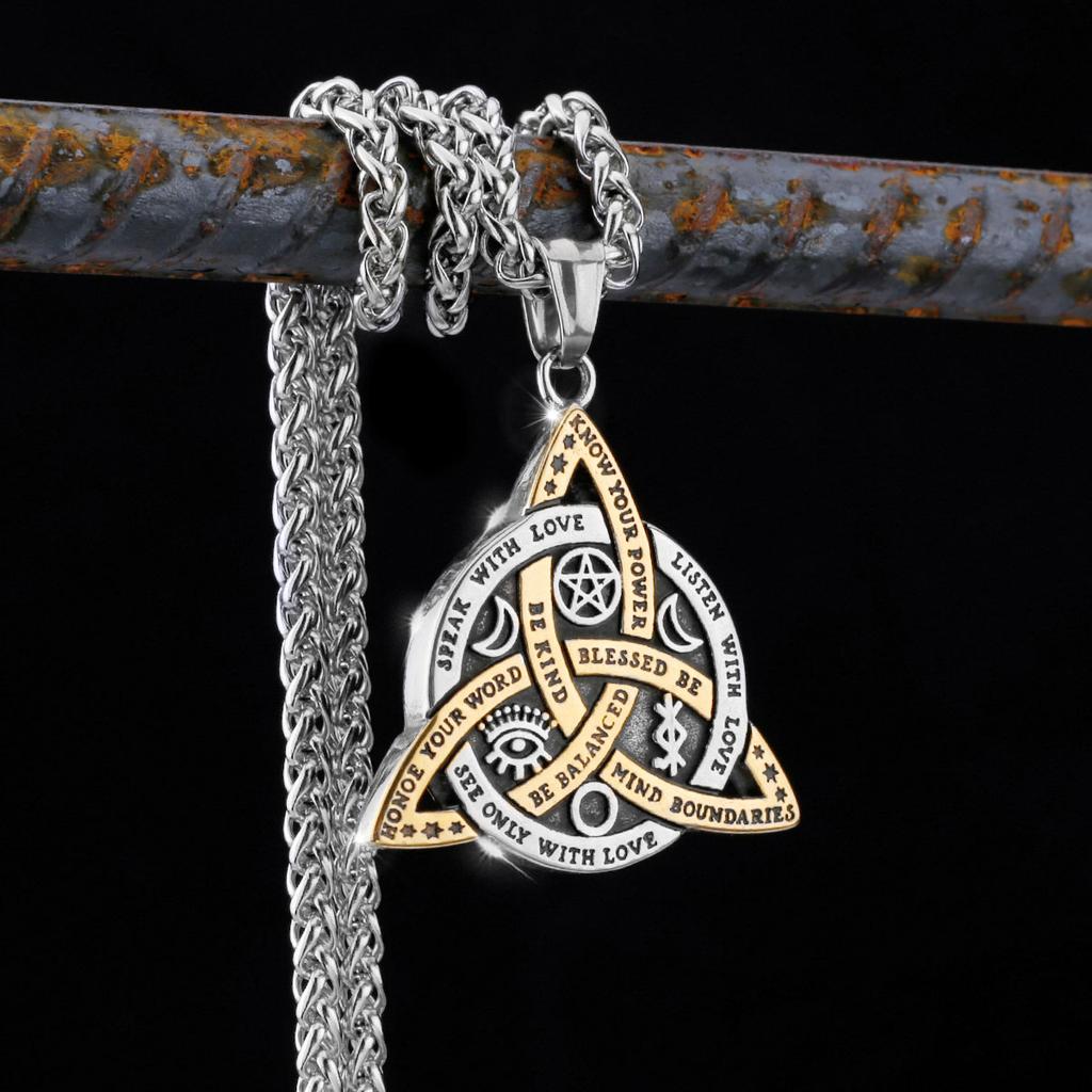Viking Celtic Knot Pendant Necklace Stainless Steel Men Chain Odin Protection Amulet Gothic Jewelry Gift