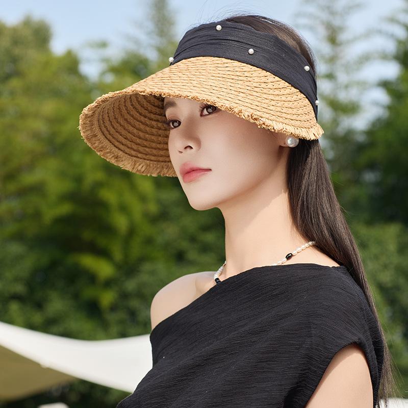 Summer Hat Female Sunshade Sunscreen Woven Straw Hat Empty Top Sun Hat Summer Outdoor Travel Shows Small Face