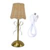 Trådløs Rottingbuelampe USB-oppladbar Vintage Vevd Bordlampe med Metallbase for Soverom
