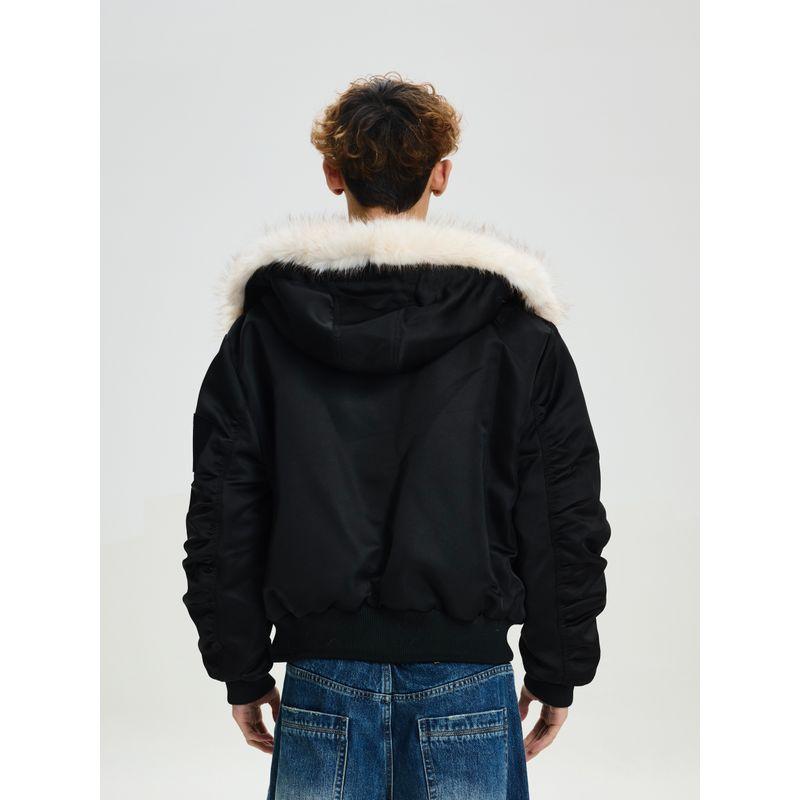 Cabbage Coke American Retro Leopard Print Hooded Fur Collar Thickened Red Star Armband Pilot Street Cotton Jacket for Men