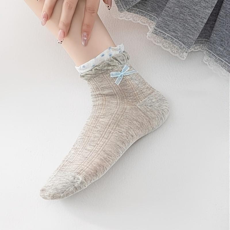 5Pairs Women's Socks Sweet Style Cute Lace Trim Short Socks Summer Thin Short Tube Ballet JK Style Socks