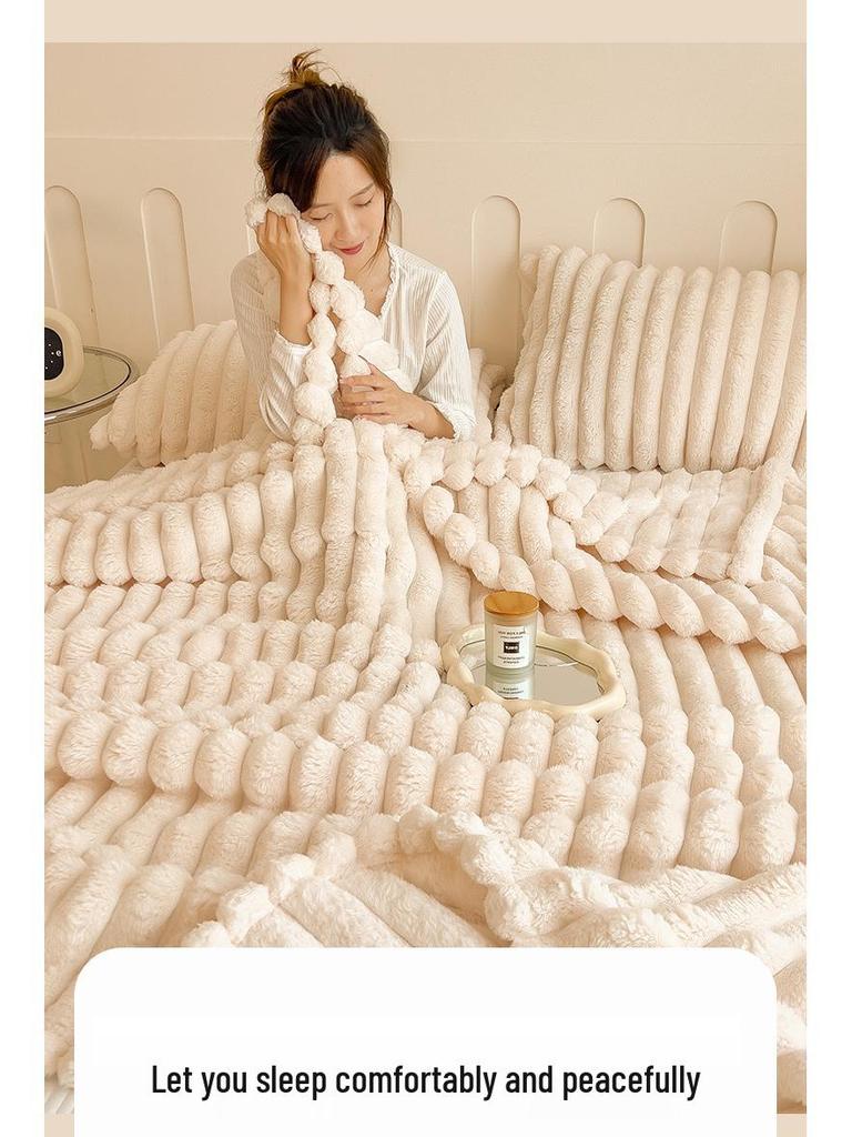 Jednokolorowy pluszowy koc z futra królika - Pogrubiony koc do drzemki w biurze, Nowy styl, Transgraniczny koc prezentowy