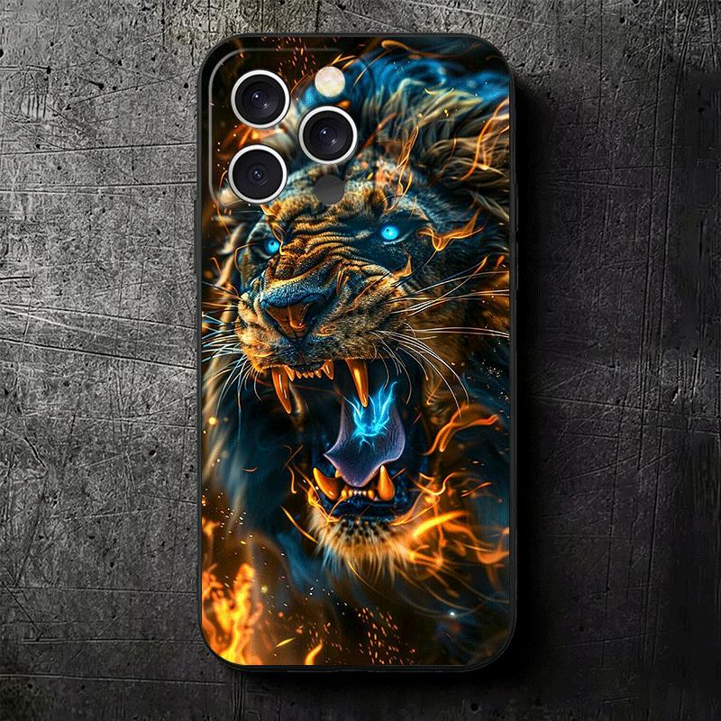 Löwe Männlich Mann König Weiche Handyhülle für iPhone 16 16E 17 Air 15 Pro Max 14 Plus 13 Mini 11 12 7 Schwarze Hülle Rückseite