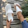 Women's Plus Size Wide Strap Flip Flop Sandals, Chunky Heel Casual Slides