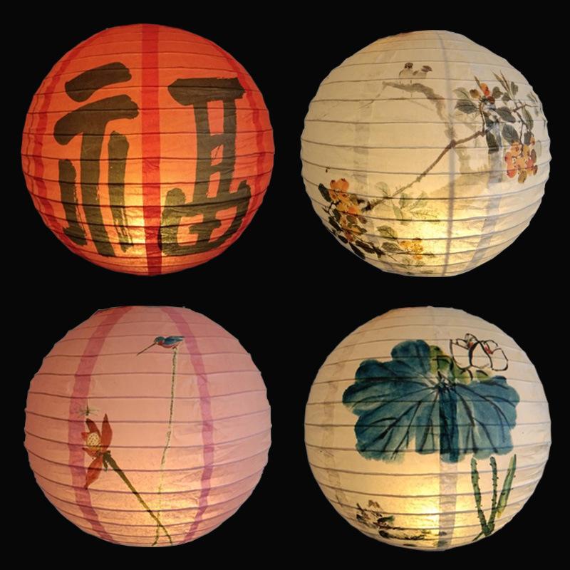 2 Pcs 30cm Lampshade Paper Lantern Chinese Oriental Style Light Decoration Round Paper Lanterns Wedding New Year Party Ornaments