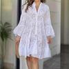 European and American Women's Fashion Plus Size White Hollow Pattern Slimming Dress