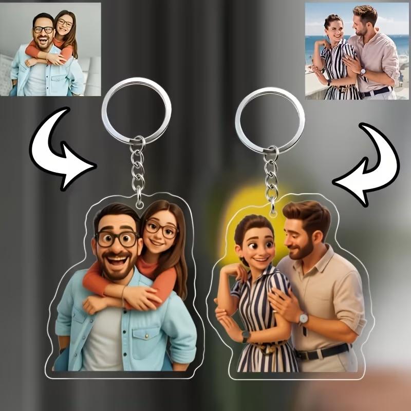 Custom 2D Cartoon Portrait Acrylic Keychain Personalized Photo Keyring for Family Couple Friend Memorial Gift Bag Pendant