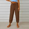 Women's Fashion Solid Color Hemp Cotton Pocket Leg Tight Waist Casual Pants