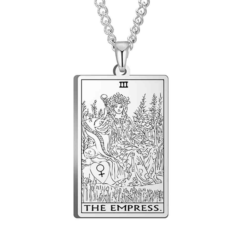 Stainless Steel Tarot Card Pendant Necklace - Men's Retro Hip Hop Style