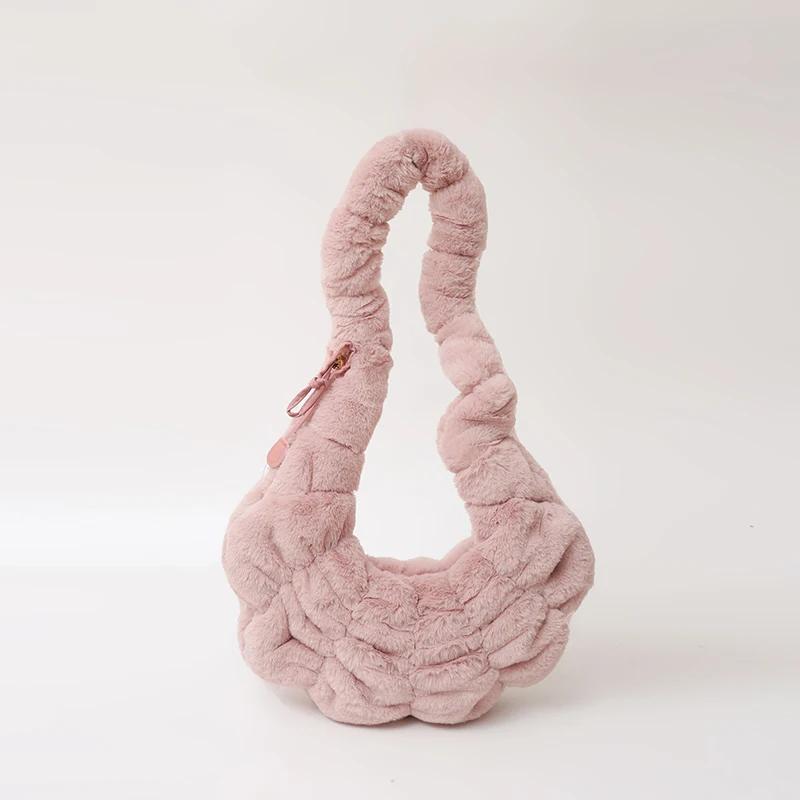 Soft Faux Fur Crossbody Bags for Women 2024 Winter Designer Korean Fashion Handbags New Trend Warm Shoulder Bag