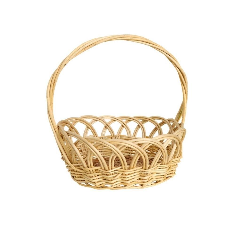 with Handle Lace Fruit Basket Handwoven Household Imitation Rattan Basket Handmade 2 Sizes Vegetable Fruit Flowers Holder
