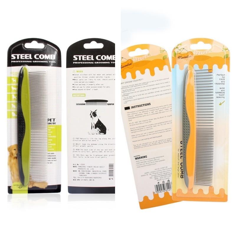 Pente de Grooming para Animais de Estimação com Cabo de Plástico Desembaraçador e Pente para Pulgas para Cães Verde Azul Laranja