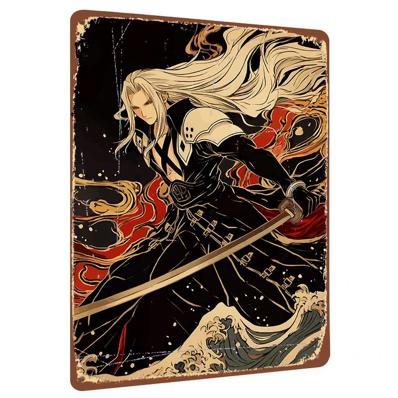 

Japanese Style Samurai Warrior Metal Wall Art Decor Vintage Iron Painting for Home Office Decoration 20x30cm（7.8x11.8inch）