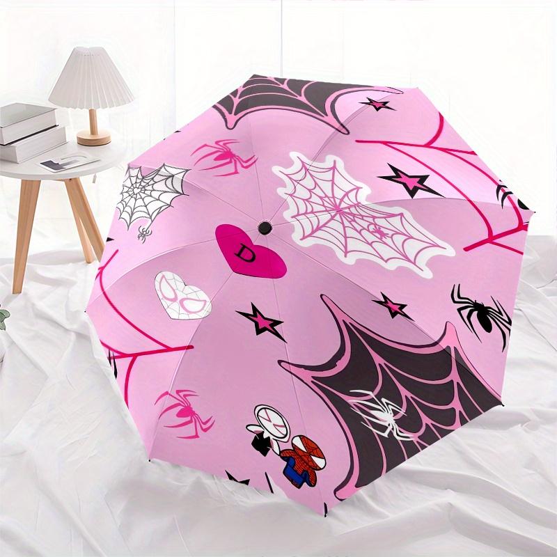 

Spider-Man,Web,Hearts Theme Automatic Compact Folding Cute Umbrella - Portable and Durable, 8-Bone Iron Umbrella for All Weather0707056