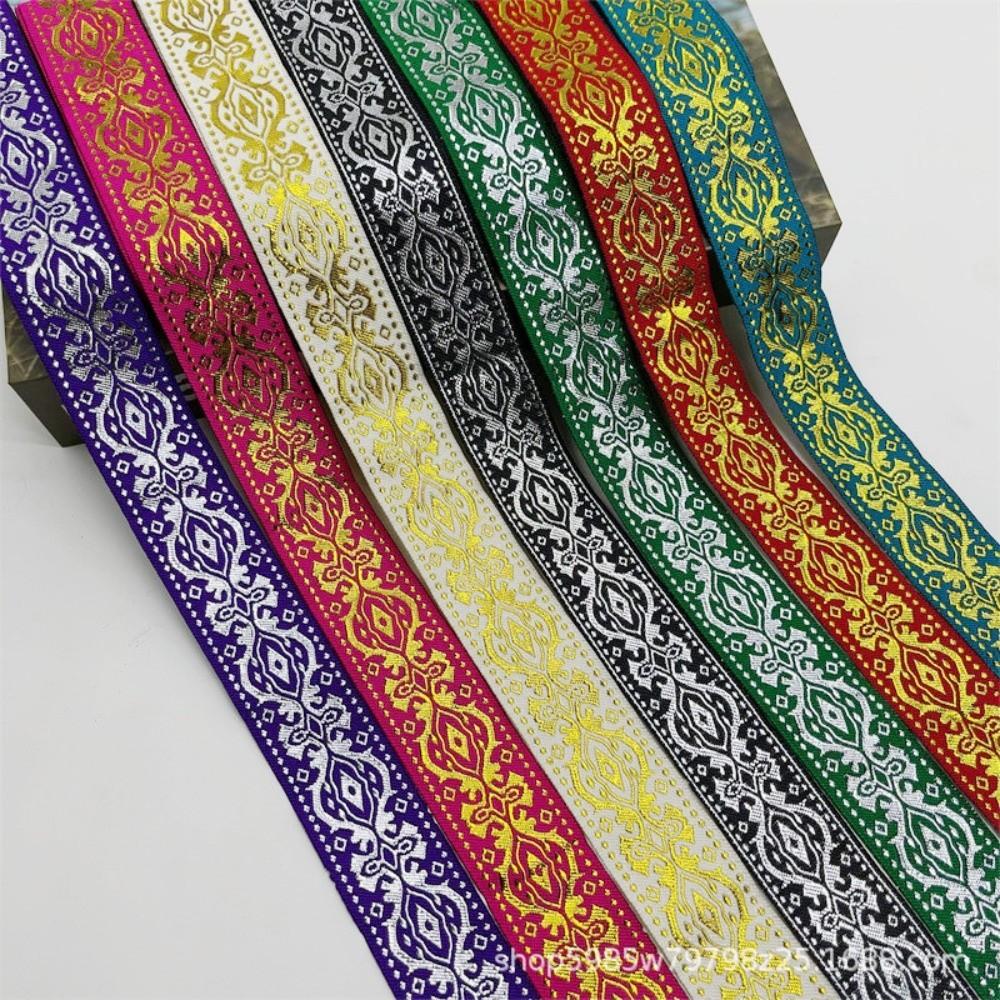 Silver Glitter Embroidery Ribbon Trim Vintage Ethnic Traditional Chinese Pattern Jacquard Embroidery Trim Boho Floral