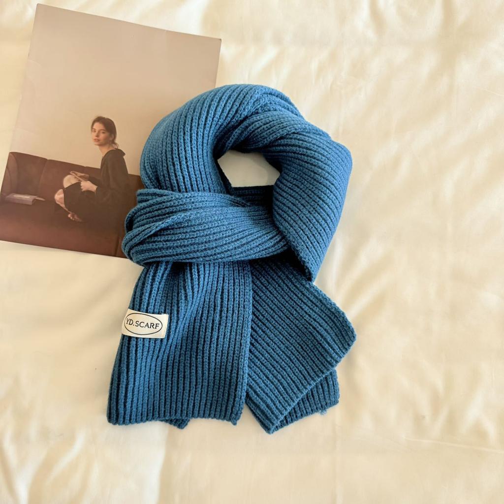 Autumn and Winter New Soft Knit Knit Groove Wool Scarf for Women, Korean Style Warm Yarn Solid Color Versatile Neck Warmer
