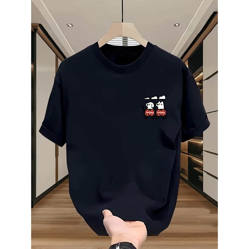 European sizes Men's Cotton Versatile Round Neck Short Sleeve T-Shirt Summer Casual Printed Top