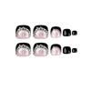 Black French Toenails with White Flower Rhinestones - Nail Art Patches and Finished False Nails