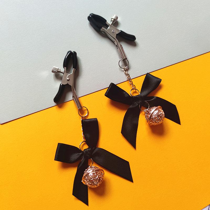 1 Pair Adjustable Nipple Clamps With Black Bow And Hollow Golden Bell Perfect For Couple Intimate Play Bedroom Cosplay SM Games