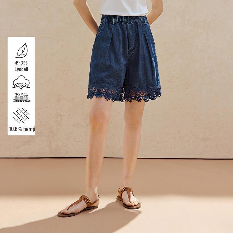 INMAN Women s French Lace Lyocell Hemp Denim Shorts L