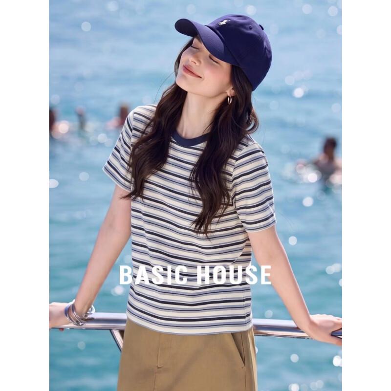 Basic House Women s Striped Cotton Short Sleeve T-Shirt 2XL