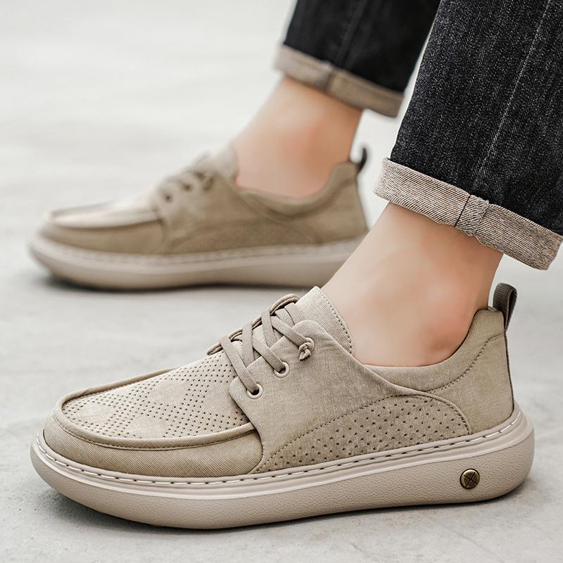 Fashion Men Sports Suit Wearing Casual Walking Shoes Gray Tennis Shoes PU Leather Low Cut Classic Retro Business Dress Social Shoe Male